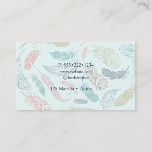 鳥の羽のロゴボヘミアン芸術的国 名刺 (裏面)