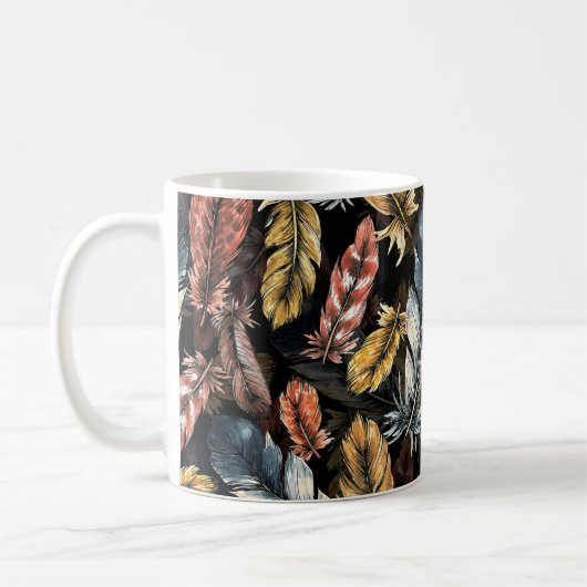 鳥の羽の継ぎ目のない模様。  コーヒーマグカップ (左)