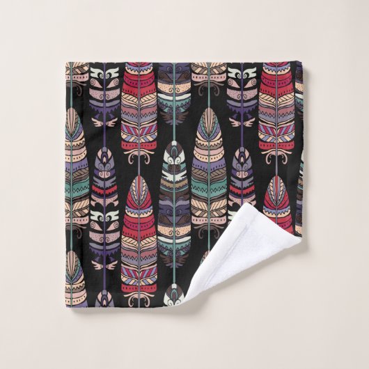 鳥の羽の継ぎ目のない模様。部族アートa ウォッシュタオル (ウォッシュタオル)