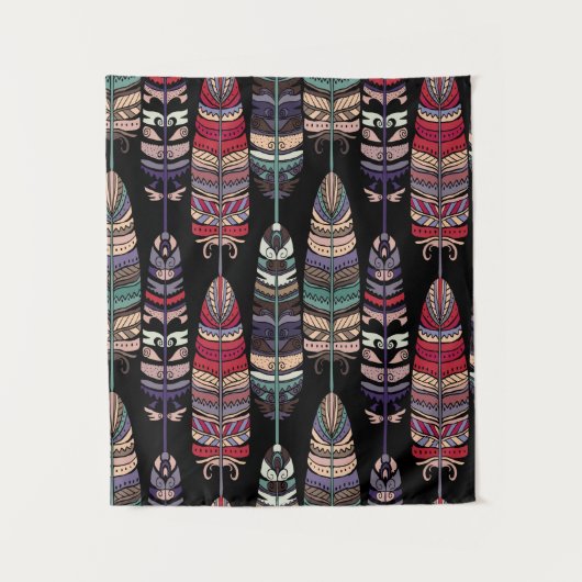 鳥の羽の継ぎ目のない模様。部族アートa タペストリー (正面)