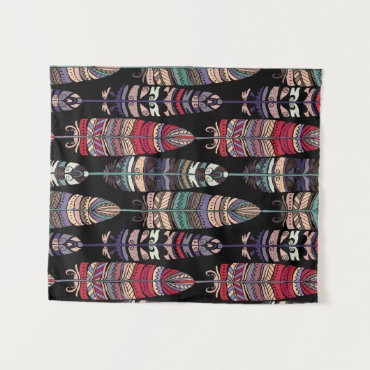 鳥の羽の継ぎ目のない模様。部族アートa タペストリー (正面(横))