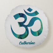 鳥の羽オムシンボル瞑想ヨガピロー ラウンドクッション (正面)