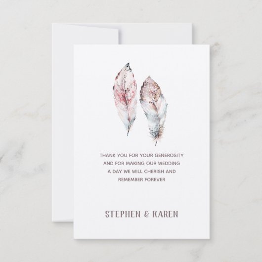 鳥の羽根 エレガント ウェディング 水彩 サンキューカード (裏面)