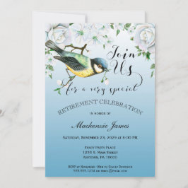 鳥の自然な退職のお誘い 青い花のデザイン 招待状