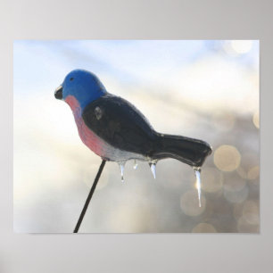 鳥の芝生の氷柱オーナメント冬 ポスター