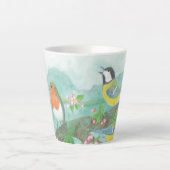 鳥の花の木の枝に歌う小 カフェラテマグ (正面)