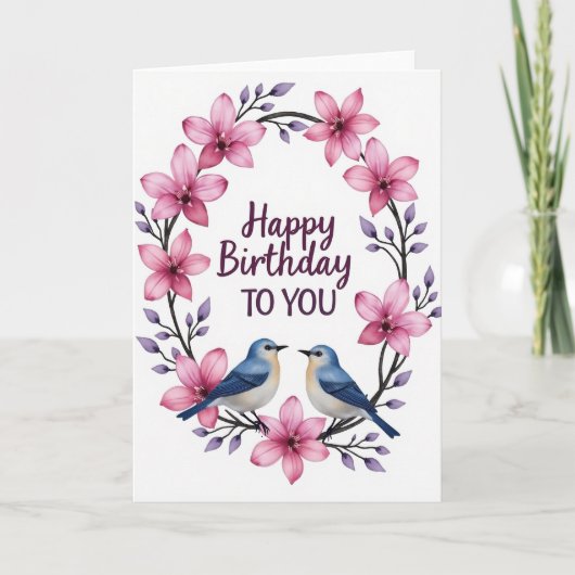 鳥の花の誕生日カード カード (正面)