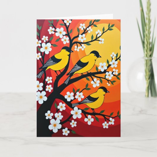 鳥の花の誕生日カード カード (正面)