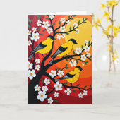 鳥の花の誕生日カード カード (黄色い花)