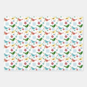 鳥の花レトロモダンミッドセンチュリーパターン ラッピングペーパーシート (正面)