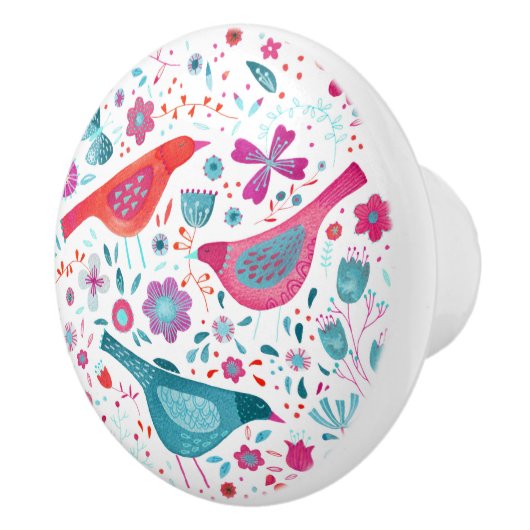 『鳥の花園』 モダン Boho Water Color セラミックノブ (右)