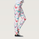 『鳥の花園』 モダン Boho Water Color レギンス<br><div class="desc">ボヘミモダンアのフォークスタイルは、明るいオ絵画レンジ色、ピンク色、ティール（緑がかった色）色の野生の花の庭で、水色の鳥の群れを作ります。</div>