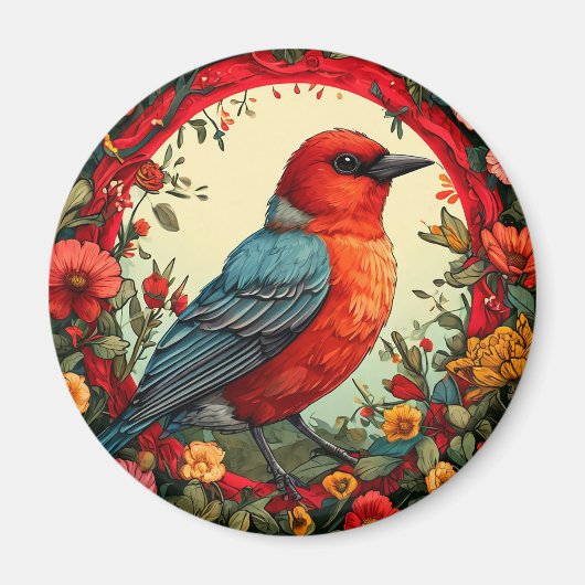 鳥の花輪の自然装飾 🐦 マグネット (正面)