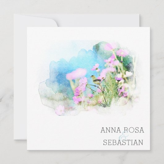 *~*鳥の花AR12 QR写真RSVP 結婚 招待状 (正面)