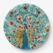 鳥の芸術 クジャク クジャクの雄 ペーパープレート (正面)