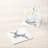 鳥の落書きの魔法の角状のシカ スクエアペーパーコースター (インサイチュ)