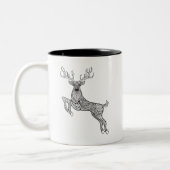 鳥の落書きの魔法の角状のシカ ツートーンマグカップ (左)