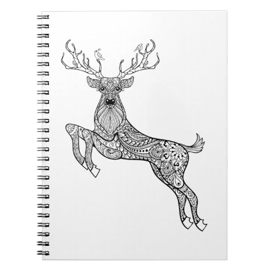 鳥の落書きの魔法の角状のシカ ノートブック (正面)