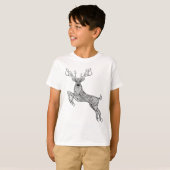 鳥の落書きの魔法の角状のシカ Tシャツ (正面フル)
