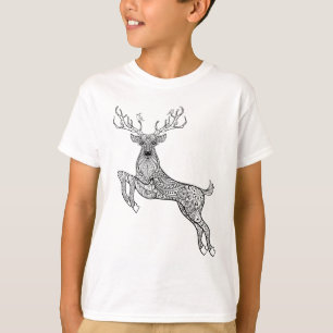 鳥の落書きの魔法の角状のシカ Tシャツ