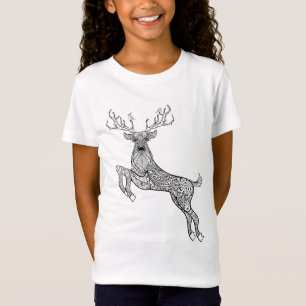 鳥の落書きの魔法の角状のシカ Tシャツ