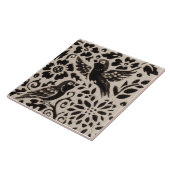 鳥の葉のろうけつ染め石器ウッドランドアニマルタングレー タイル (側面)