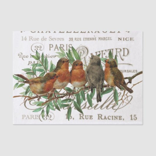 鳥の葉ヴィンテージフランスの都市名の分離 薄葉紙 (正面)