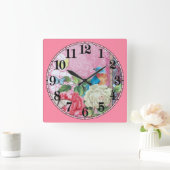 鳥の蝶と花 スクエア壁時計 (ホーム)