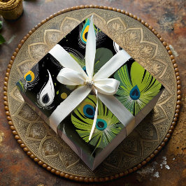 鳥の見張りのためのシックな孔雀の羽の贈り物 ラッピングペーパー