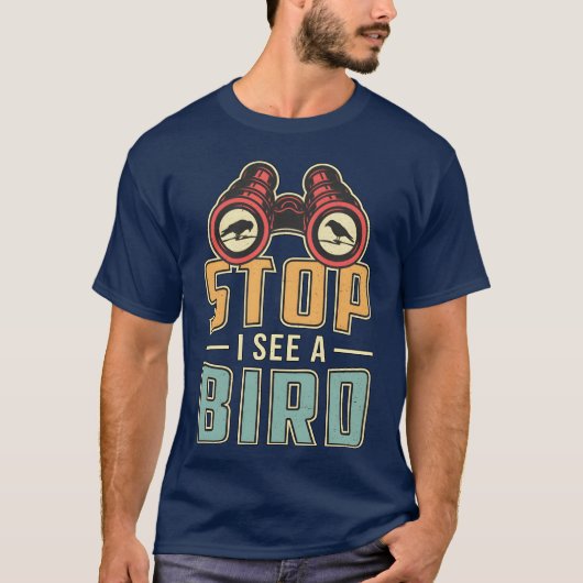 鳥の見張りストップレトロ鳥の見張り少年を見る Tシャツ (正面)