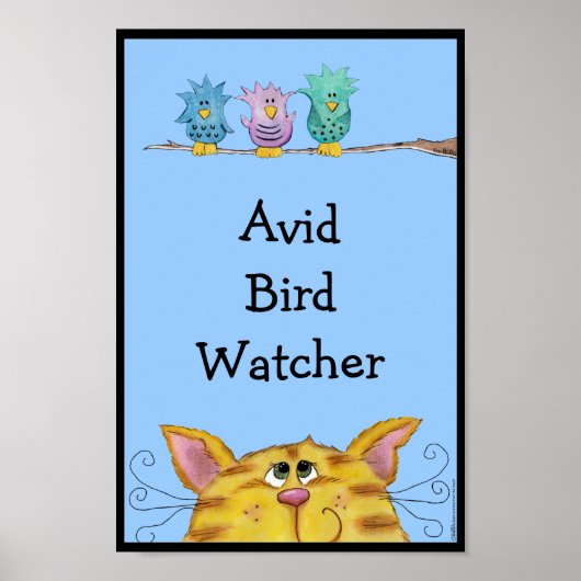 鳥の見張り猫が上の鳥を見る ポスター (正面)