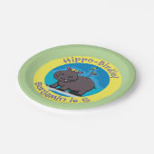 鳥の誕生日の漫画とパーソナライズされたかわいいカバ ペーパープレート (アングル)