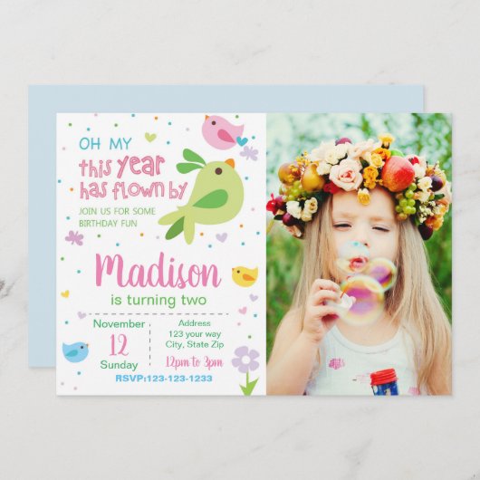 鳥の誕生日招待状(写真あり) 招待状 (正面/裏面)