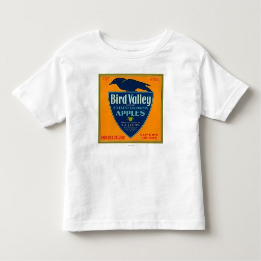 鳥の谷のAppleの木枠LabelWatsonville、カリフォルニア トドラーTシャツ (正面)