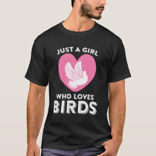 鳥の贈り物を愛するただの女の子野鳥観察鳥の水 Tシャツ (正面)