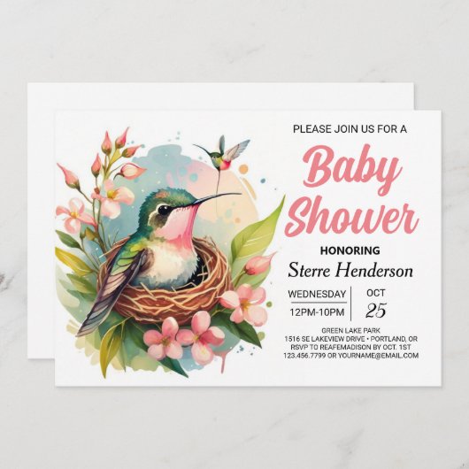 鳥の赤ちゃんシャワーかわいい森 招待状 (正面/裏面)