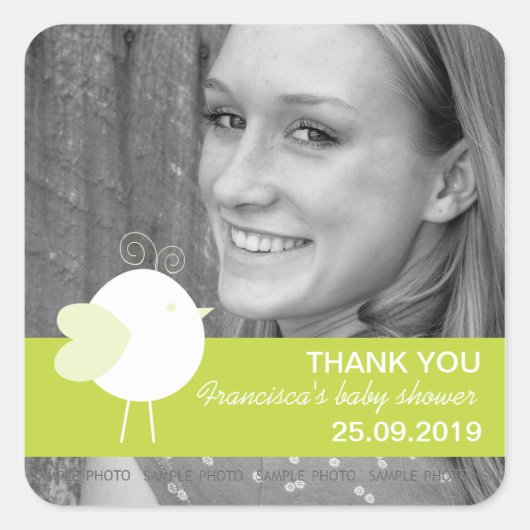 鳥の赤パーソナライズされたちゃんシャワーがフォトラベルを好む スクエアシール (正面)