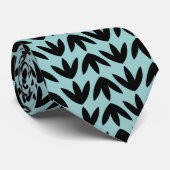 鳥の足跡パターン 黒 on Lt 青緑 ネクタイ (ロール)