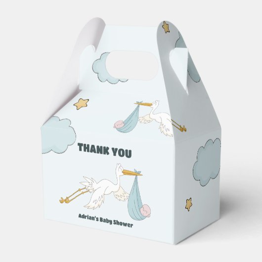 鳥の運かわいい子ボーイ招待状 フェイバーボックス (裏面サイド)