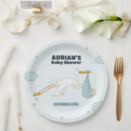 鳥の運かわいい子ボーイ招待状 ペーパープレート