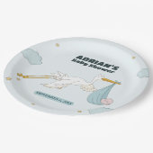 鳥の運かわいい子ボーイ招待状 ペーパープレート (アングル)