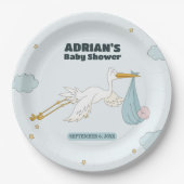 鳥の運かわいい子ボーイ招待状 ペーパープレート (正面)