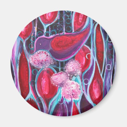 鳥の開花のオリジナルアート再生マグネット マグネット (正面)