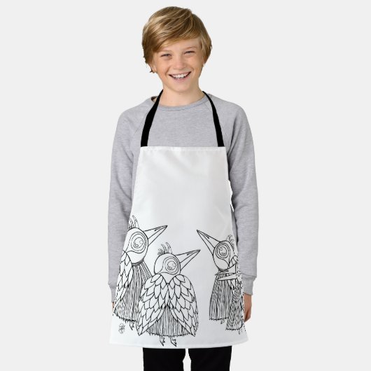 鳥の集まり エプロン (着用した状態)