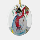 鳥の雪だるま冬季祝賀会を持つ酔っぱらった酒 セラミックオーナメント (右)
