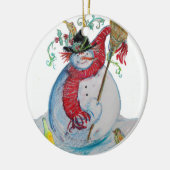 鳥の雪だるま冬季祝賀会を持つ酔っぱらった酒 セラミックオーナメント (左)