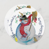 鳥の雪だるま冬季祝賀会を持つ酔っぱらった酒 招待状 (正面/裏面)