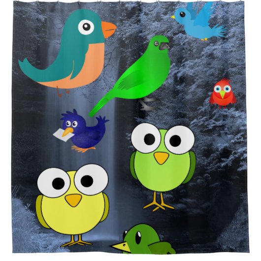 鳥の青い子供のシャワーカーテン シャワーカーテン (正面)