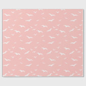 鳥の飛んでいるピンクと白のパタモダンーン ラッピングペーパー (フラット)