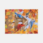 鳥の餌採集秋 フリースブランケット (正面(横))